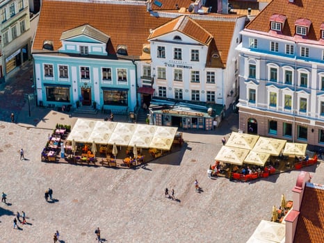 Aerial view of the sunny day during summer time in a beautiful medieval Town Hall photo