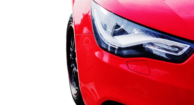 Headlights red car isolated on white background photo