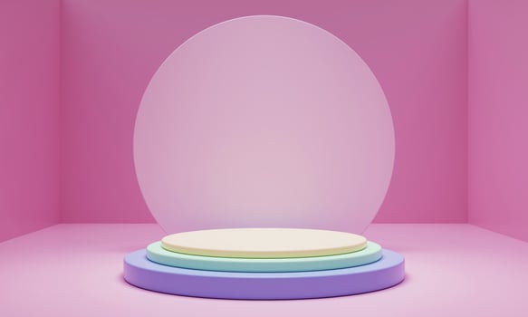 Abstract geometric shape in pastel colors for product podium presentation background. Art and Color concept. 3D illustration rendering photo