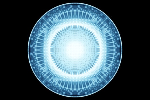 3D illustration of a   blue lighting    ball  with many faces, crystals scatter on a background.  Cyber ball sphere photo