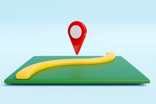 3d illustration of an icon with a red destination point on the map. navigation marker photo