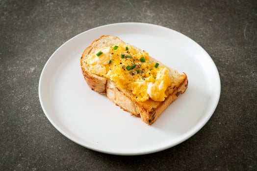 bread toast with scramble egg photo