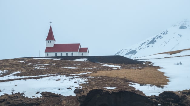 Reyniskirkja church an iconic landmark church of Vik the famous town in Southern region of Iceland in winter season. photo