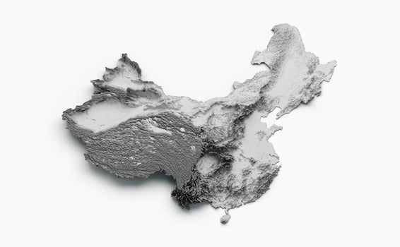 China Map China Flag Shaded relief Color Height map on white Background 3d illustration photo