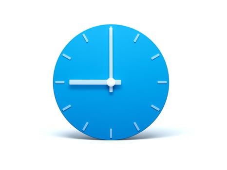 Blue wall Clock on isolated white background with Shadow 3d Illustration. 9 O'clock photo