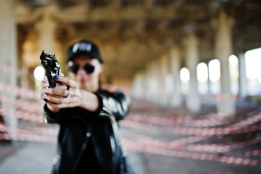 Sexy FBI female agent at abadoned place. photo