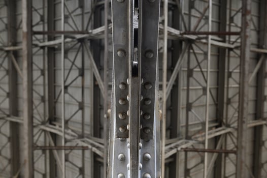 Metal arched frame construction of the old railway station in Europe photo