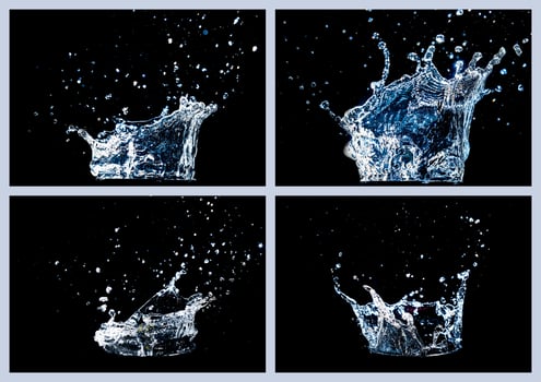 collection of water splashes on black background photo