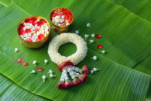 Thai traditional jasmine garland.symbol of Mother's day in thailand on Banana leaf photo