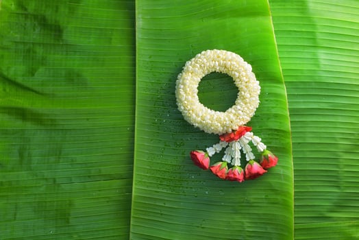 Thai traditional jasmine garland.symbol of Mother's day in thailand on Banana leaf photo