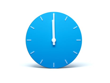 Blue wall Clock on isolated white background with Shadow 3d Illustration. 12 O'clock photo