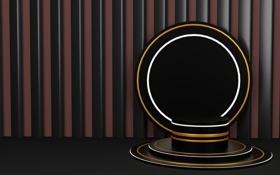 3D Elegant Black Podium for product placement and display with the background. 3D rendering geometric shape, Stage for awards on the website in modern. photo