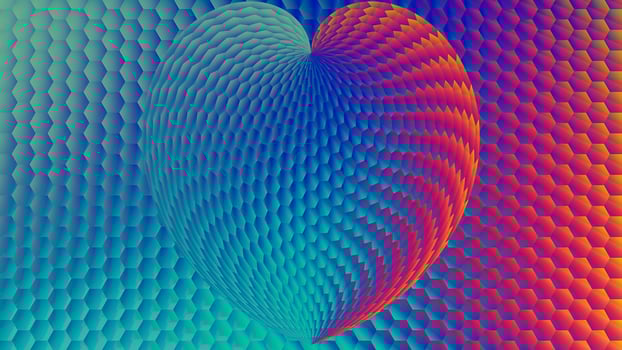 Abstract background with a textural gradient blue red heart. photo