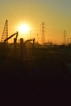 construction site and electrical Pole with Sunrise sky photo