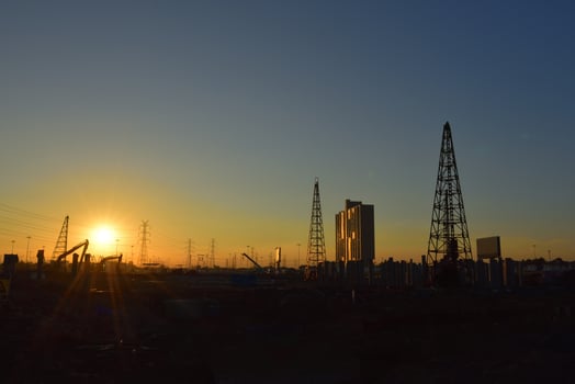 construction site and electrical Pole with Sunrise sky photo