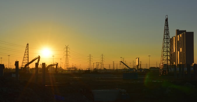 construction site and electrical Pole with Sunrise sky photo