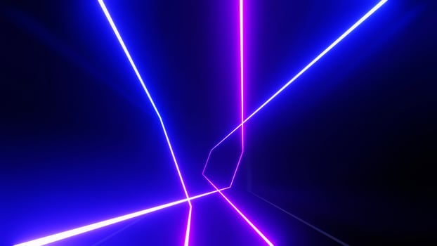 3d render of flash neon and light glowing on dark scene. Speed light tunnel through the city or urban. Technology internet of future network. Sci fiction of hyperspace interstellar travel. photo
