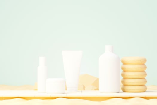 3d render of blank cosmetics skincare product or packaging for mock up. Beauty soap and spa concept. Lotion oil moisture for skin health. Premium and luxury design for branding. photo