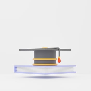 3d rendering of Graduation Cap and Certificate paper  icon on clean background for mock up and web banner. Cartoon interface design. minimal metaverse concept. photo