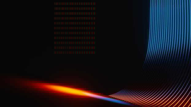 3d render of flash neon and light glowing on dark scene. Speed light moving lines. High fast  motion blur. Technology internet of future network. Sci fiction of hyperspace interstellar travel. photo