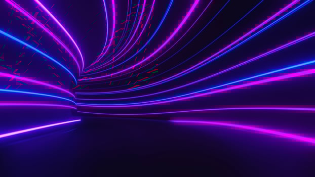 3d render of flash neon and light glowing on dark scene. Speed light moving lines. photo