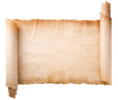old parchment paper scroll sheet vintage aged or texture isolated on white background photo