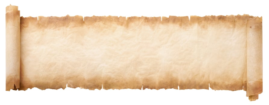 old parchment paper scroll sheet vintage aged or texture isolated on white background photo