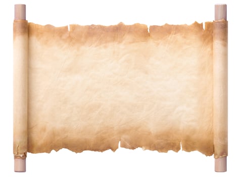 old parchment paper scroll sheet vintage aged or texture isolated on white background photo