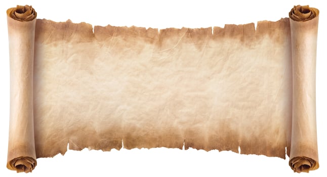 old parchment paper scroll sheet vintage aged or texture isolated on white background photo