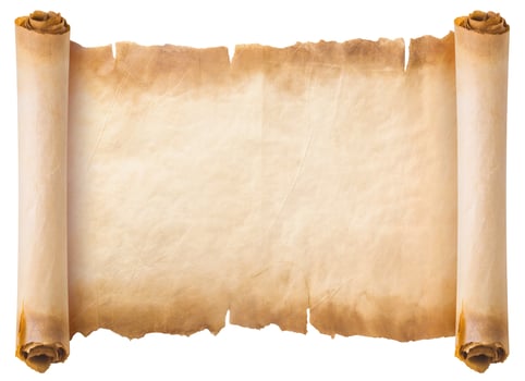 old parchment paper scroll sheet vintage aged or texture isolated on white background photo