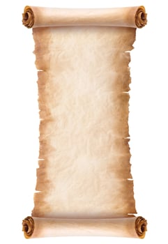 old parchment paper scroll sheet vintage aged or texture isolated on white background photo