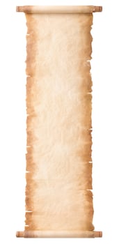 old parchment paper scroll sheet vintage aged or texture isolated on white background photo
