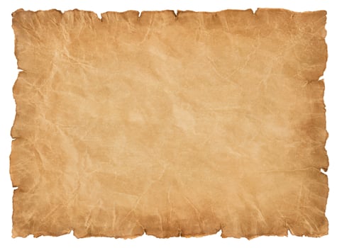 old parchment paper sheet vintage aged or texture isolated on white background photo