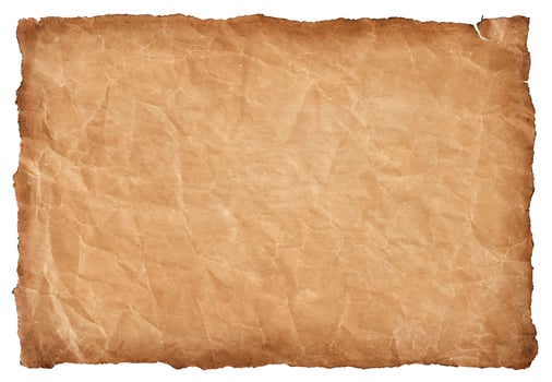 old parchment paper sheet vintage aged or texture isolated on white background photo