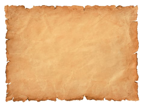 old parchment paper sheet vintage aged or texture isolated on white background photo