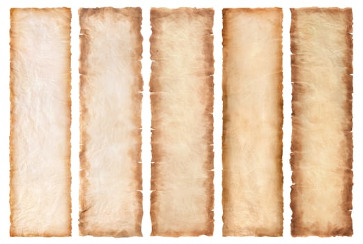 collection set old parchment paper sheet vintage aged or texture isolated on white background photo