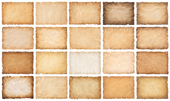 collection set old parchment paper sheet vintage aged or texture isolated on white background photo