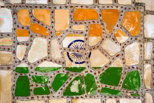 National flag of  India on stone  wall background. Flag  banner on  stone texture background. photo