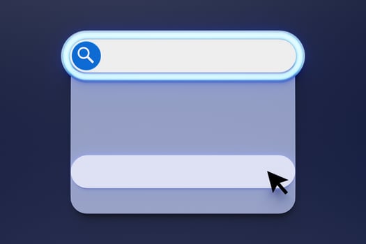 3D illustration search frame, box, panel on the internet with a magnifying glass icon, photo