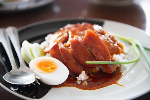 Red pork and rice - famous Thai food recipe photo