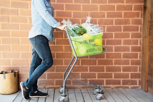 Lady is shopping fresh vegetable in supermarket store - woman in fresh market lifestyle concept photo