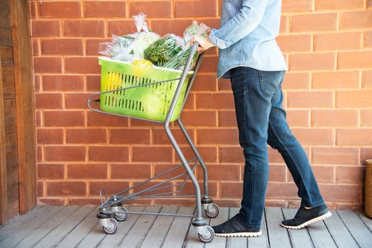 Lady is shopping fresh vegetable in supermarket store - woman in fresh market lifestyle concept photo