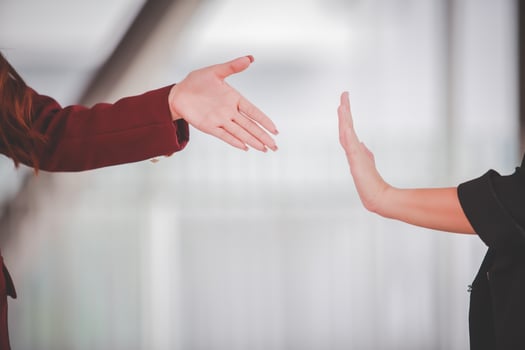 Two woman Asian people avoid greetings without holding hands prevent infection, outbreak of Covid-19. photo