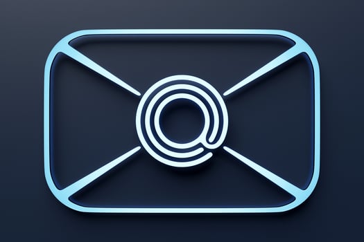 3d illustration e mail icon on an envelope made of neon lines photo