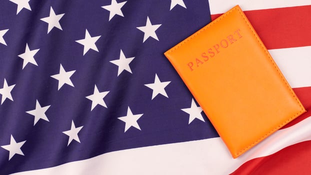 Passport on National United States of America flag photo