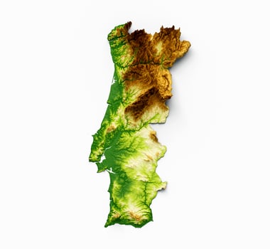 Portugal Map Shaded relief Color Height map on the sea Blue Background 3d illustration photo