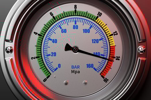 Round temperature gauge isolated on a white background. Circular barometer or indicator template. 3d illustration photo