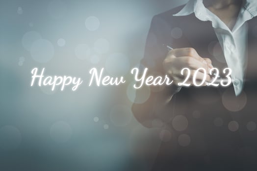 Businesswoman prepare plan goal for new year, great business future, target at work, new business project to support new customer, happy at workplace for the new year. photo