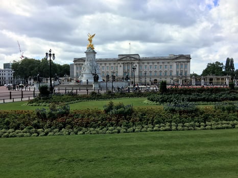 A view of Buckingham Palace in London in August 2023 on a cloudy day photo