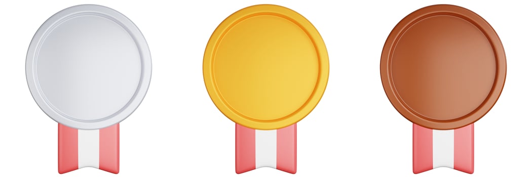 3d rendering three medal gold, silver and bronze blank isolated photo